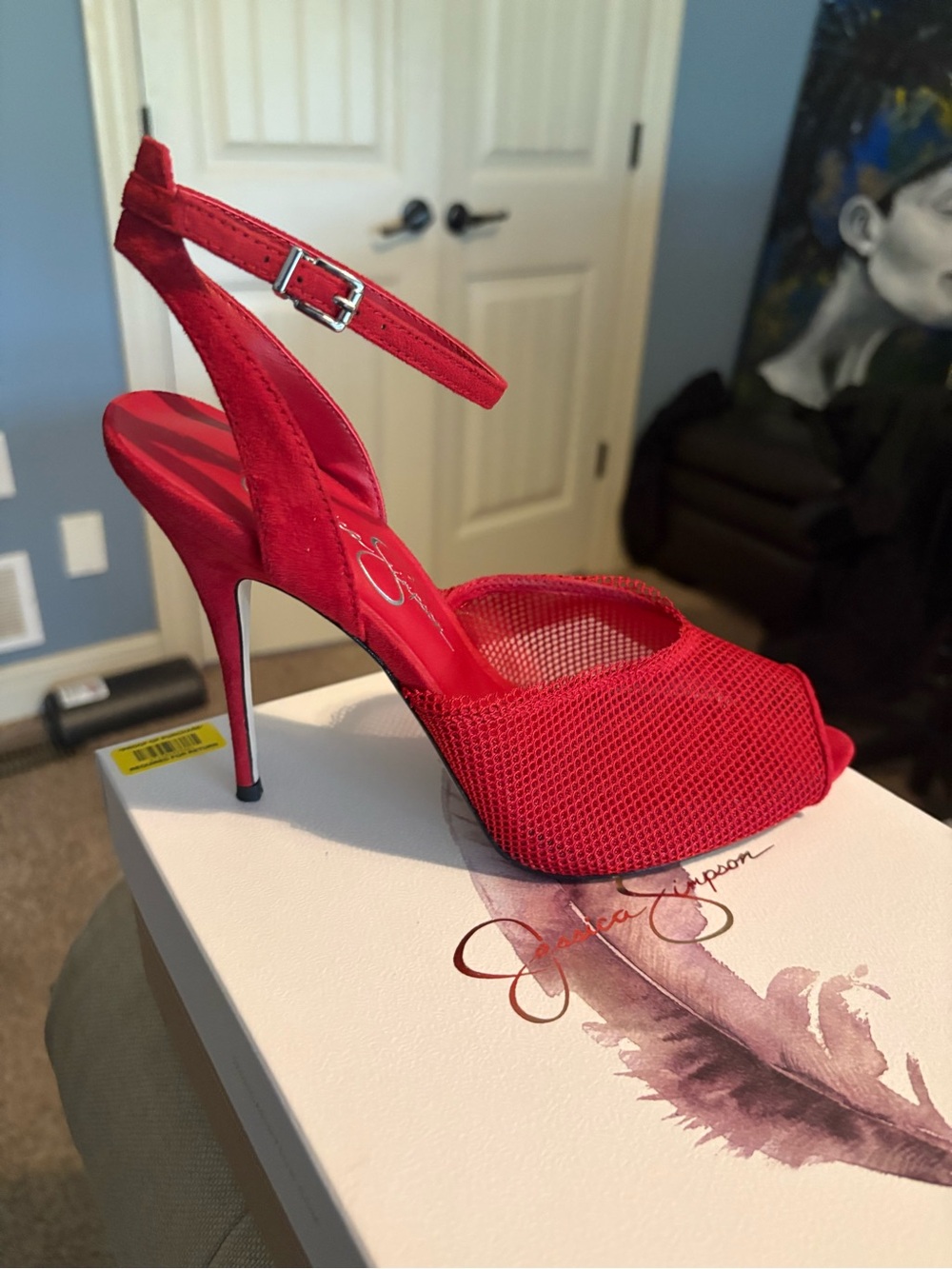 Jessica Simpson Red Peep-Toe Ankle Strap Stiletto